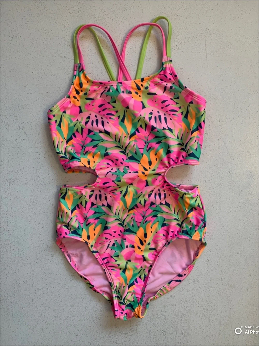Art Class Girl’s Pink Tropical Cutout One Piece Swimsuit Size Large NWT Beach